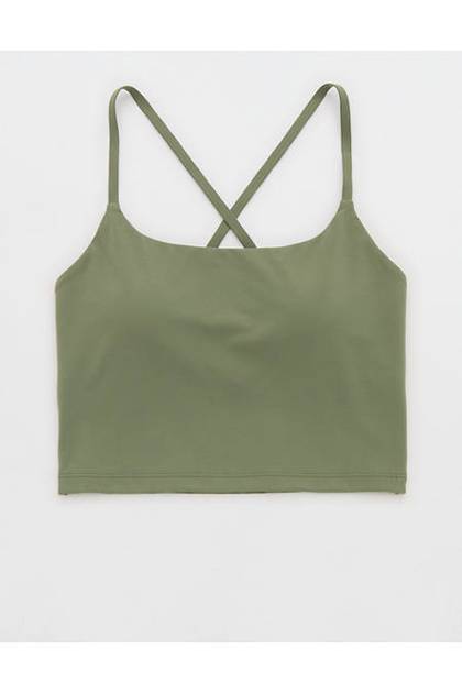 OFFLINE By Aerie Real Me Xtra Strappy Longline Sports Bra Olive Fun