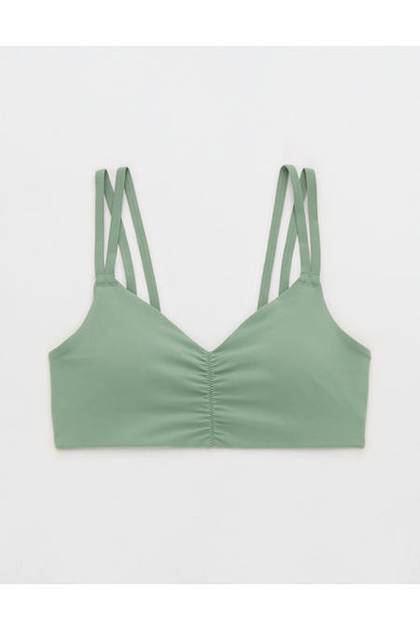 OFFLINE By Aerie Real Me Ruched Strappy Sports Bra Hiker Olive
