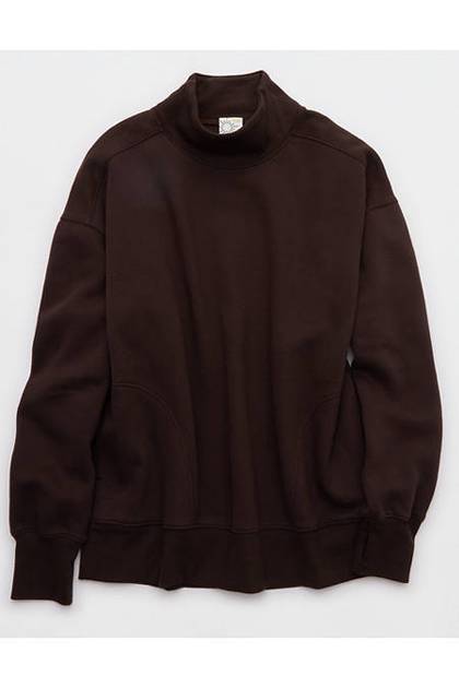 OFFLINE By Aerie Cloud Fleece Oversized Mockneck Sweatshirt Deep Earth