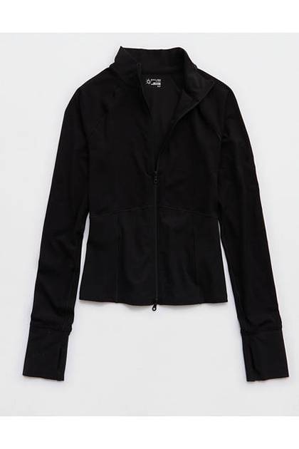 OFFLINE By Aerie Real Me Long Sleeve Mock Neck Full Zip True Black