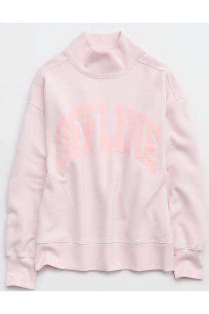OFFLINE By Aerie Cloud Fleece Oversized Mockneck Sweatshirt Pink Petal