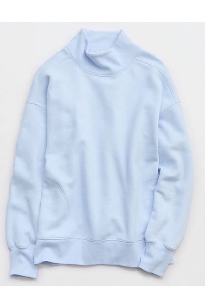 OFFLINE By Aerie Cloud Fleece Oversized Mockneck Sweatshirt Eyelet Blue