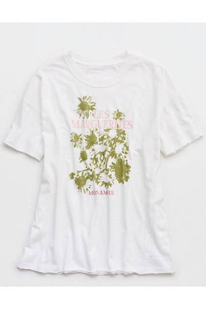 Aerie Oversized Crew Boyfriend T-Shirt White