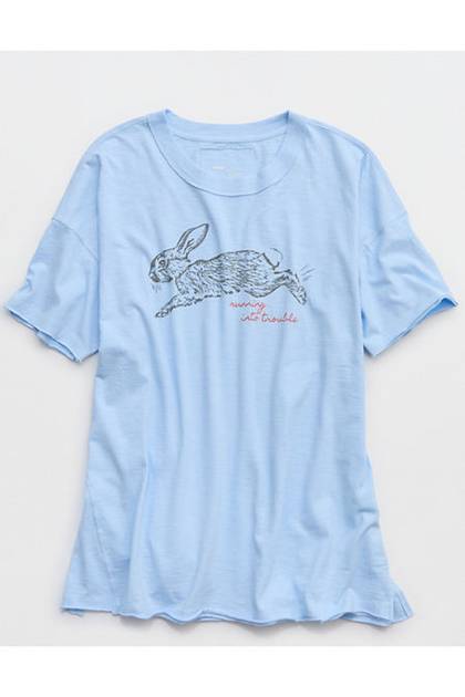 Aerie Oversized Crew Boyfriend T-Shirt Blue Mist