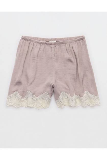 Aerie Night Out Satin Lace Boxer Pebble