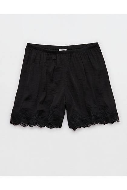 Aerie Night Out Satin Lace Boxer True Black