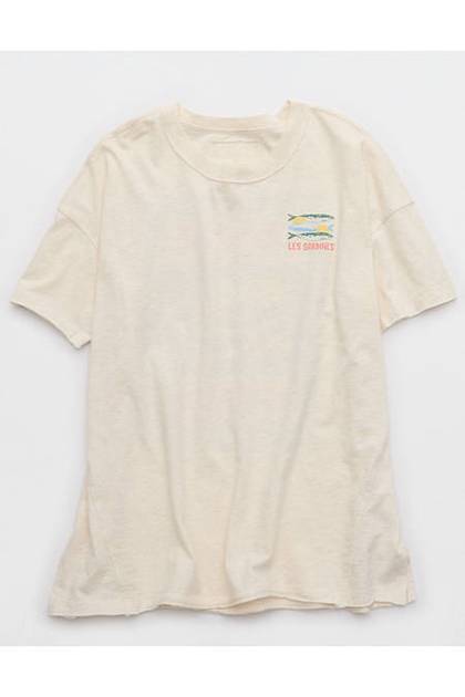 Aerie Oversized Crew Boyfriend T-Shirt Heather Frost