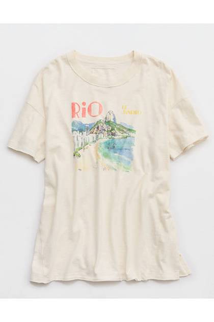 Aerie Oversized Crew Boyfriend T-Shirt Natural