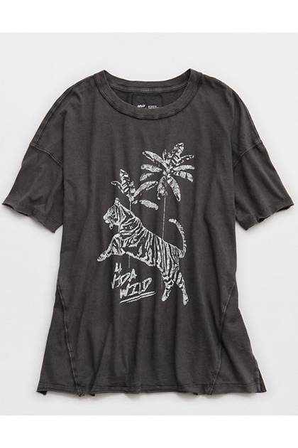 Aerie Oversized Crew Boyfriend T-Shirt Smoked Gray