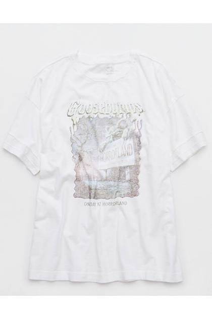 Aerie Oversized Crew Boyfriend T-Shirt Air White