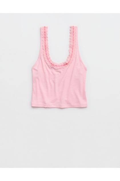 Superchill Cotton Rib Lace Tank Top Pink Polish
