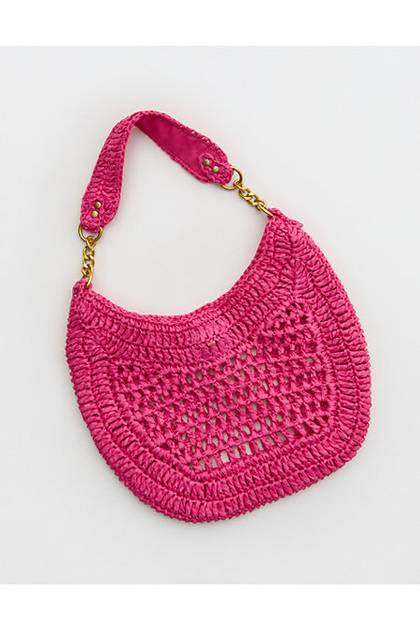 Aerie Straw Shoulder Bag Pink