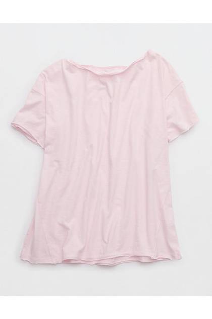 Aerie Oversized Off The Shoulder Boyfriend T-Shirt Pink Petal