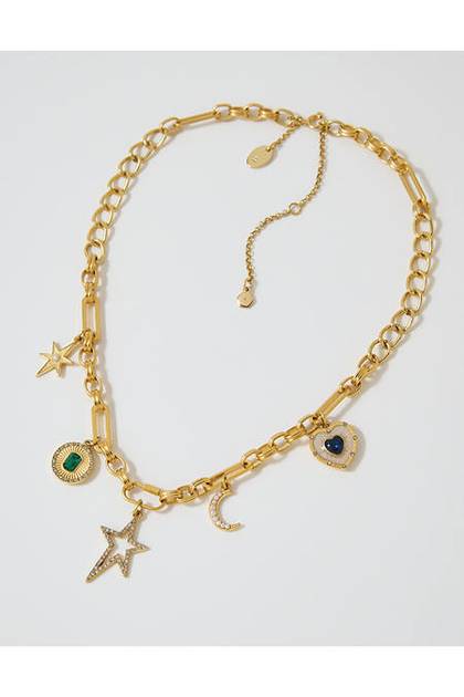 Aerie Chuncky Chain Charm Necklace Gold