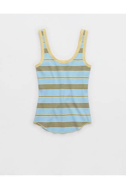 Aerie Ribbed Scoop Neck Tank Top Divine Blue