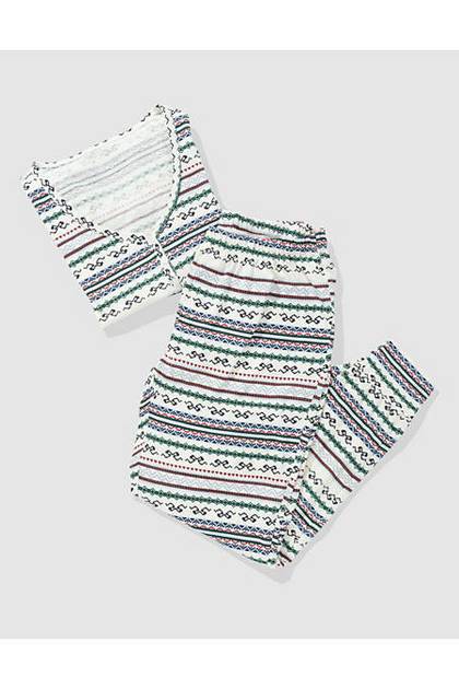 Aerie Jersey Pajama Set Eyelet Blue