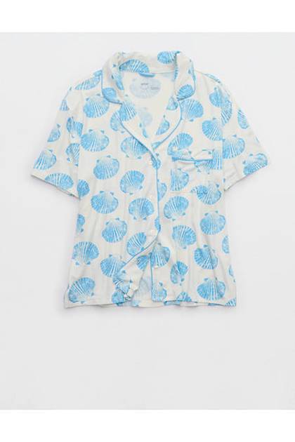Aerie Real Soft® Short Sleeve Pajama Shirt Moody Blues