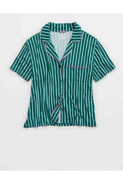 Aerie Real Soft® Short Sleeve Pajama Shirt Deep Forest Green