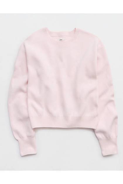 Aerie Cropped Crew Sweater Pink Petal