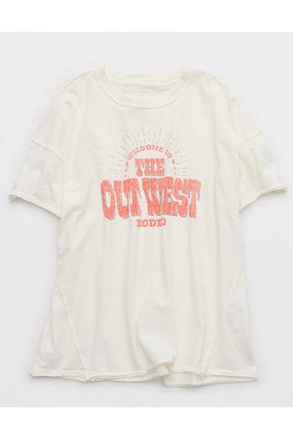 Aerie Oversized Crew Boyfriend T-Shirt Frosty Cream