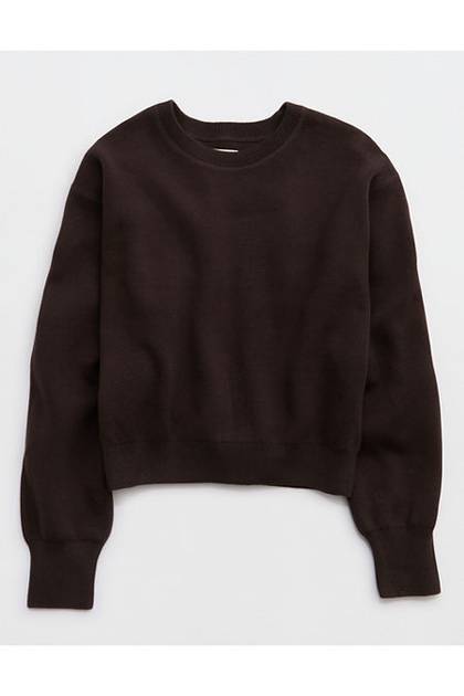 Aerie Cropped Crew Sweater Deep Earth