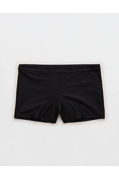 Aerie Mid Rise Boy Short Bikini Bottom True Black