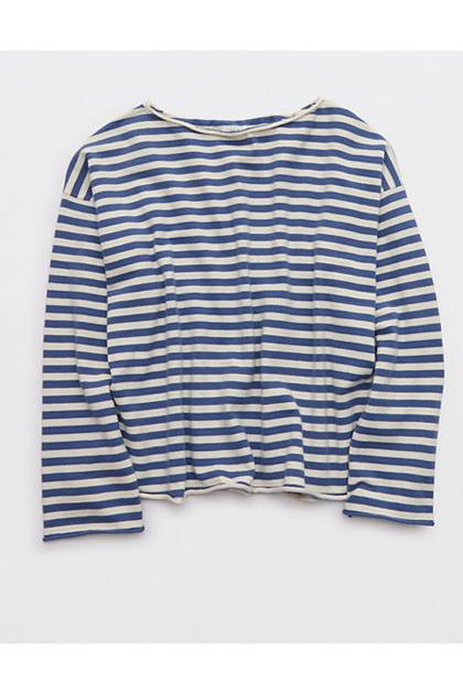 Aerie Sunday Soft Boatneck Sweater Marbled Blue