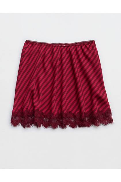Aerie Festival Satin Mini Skirt Deep Ruby