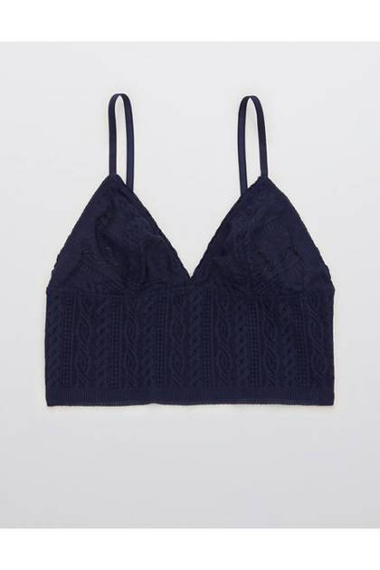 Aerie Cable Lace Longline Bralette Navy