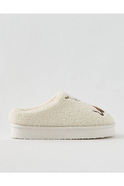 Aerie Sherpa Scuff Slippers Natural White