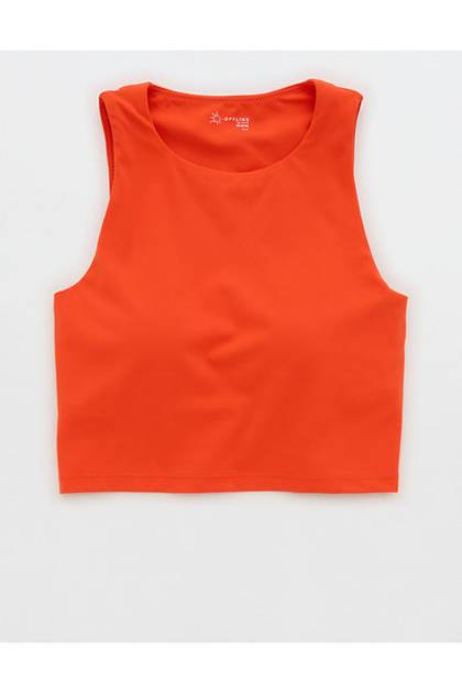 OFFLINE By Aerie Real Me XTRA High Neck Longline Sports Bra Orange Flare
