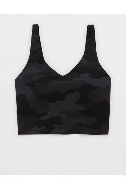 OFFLINE By Aerie Real Me Low Key Longline Sports Bra Black Charcoal