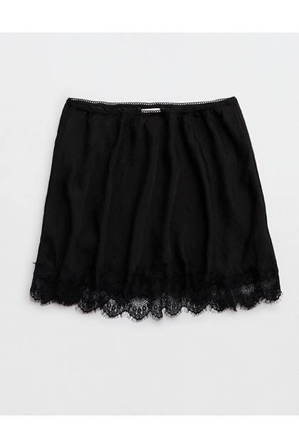 Aerie Festival Satin Mini Skirt True Black
