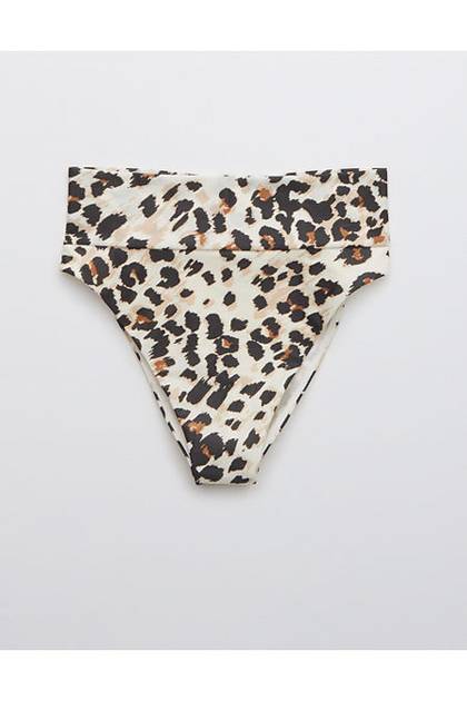 Aerie Leopard High Cut Cheeky Bikini Bottom Cream