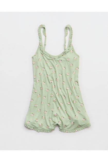 Aerie Real Soft Ruffle Romper Dusty Sage