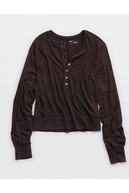 Aerie Happy Snit Henley T-Shirt Deep Earth