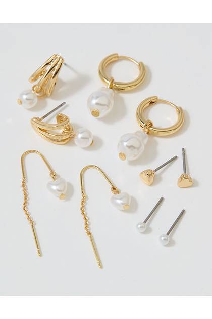 Aerie Pearl Earring 5-Pack Gold