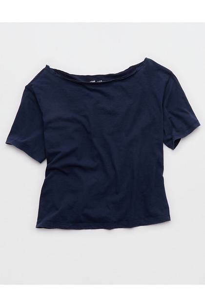 Aerie Off-The-Shoulder Relaxed T-Shirt Navy