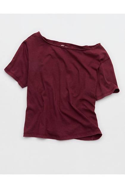 Aerie Off-The-Shoulder Relaxed T-Shirt Raisin Red