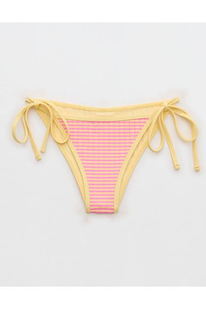 Aerie Ribbed Cheekiest Side Tie Bikini Bottom Pink Punch