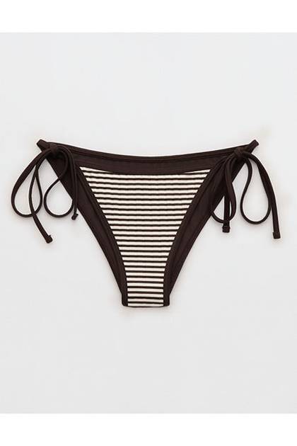 Aerie Ribbed Cheekiest Side Tie Bikini Bottom Deep Earth