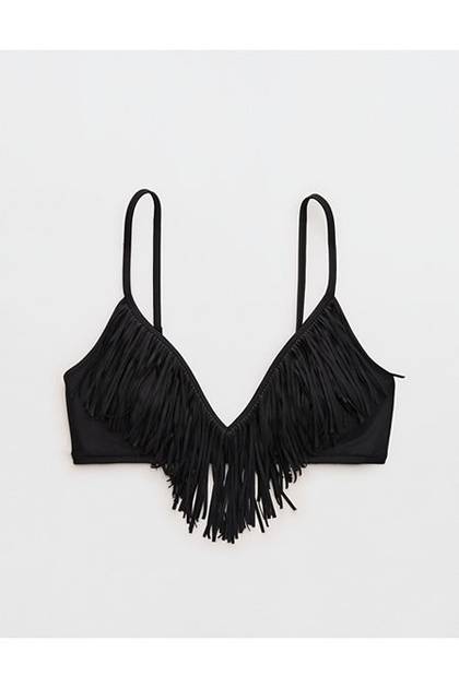 Aerie Skinny Strap Voop Bikini Top True Black