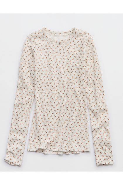 Aerie Essential Crew Layering T-Shirt Beach Dune