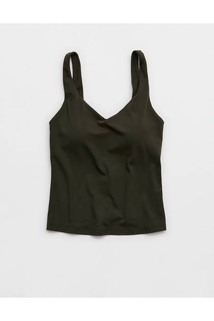OFFLINE By Aerie Real Me Low Key Tank Top Olive Petal