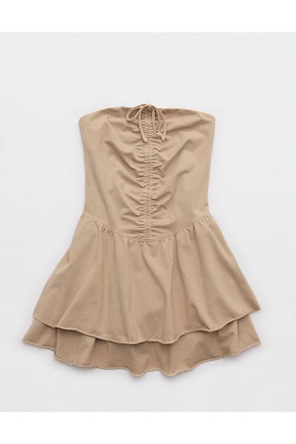 OFFLINE By Aerie OG Cotton Strapless Ruched Mini Dress Stone Harbor