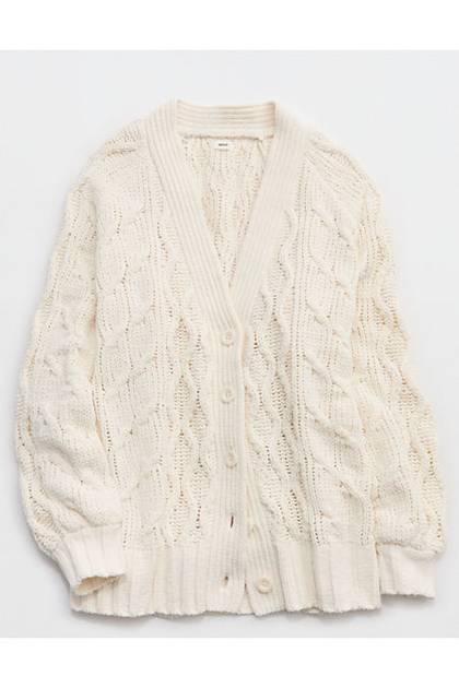 Aerie Oversized Cable Cardigan Natural