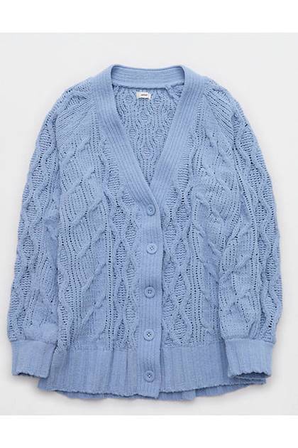 Aerie Oversized Cable Cardigan Monaco Blue