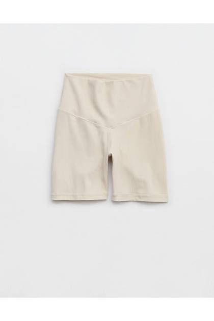 OFFLINE By Aerie Real Me XTRA Ribbed High Waisted 5" Bike Short Cake Batter