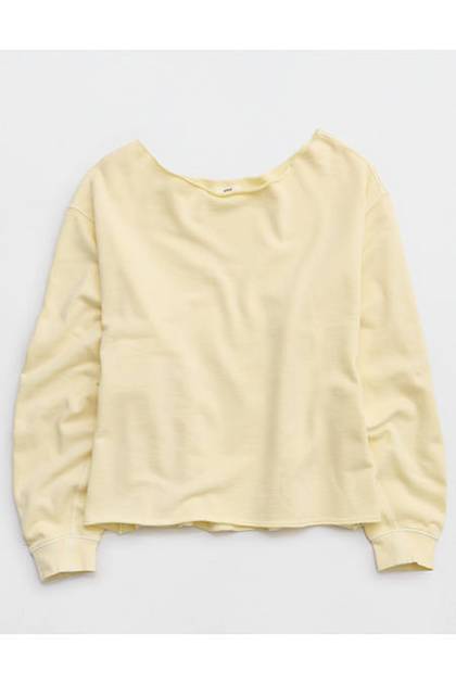Aerie Alumni Off The Shoulder Sweatshirt Cozy Yellow
