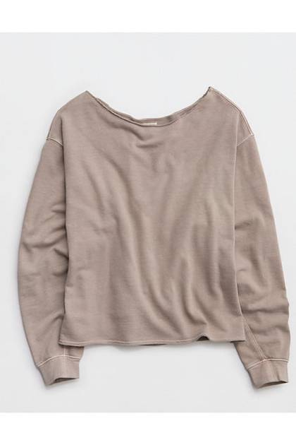 Aerie Alumni Off The Shoulder Sweatshirt Pebble
